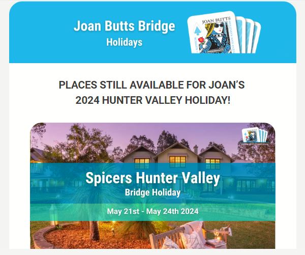 Joan Butts Bridge Holidays