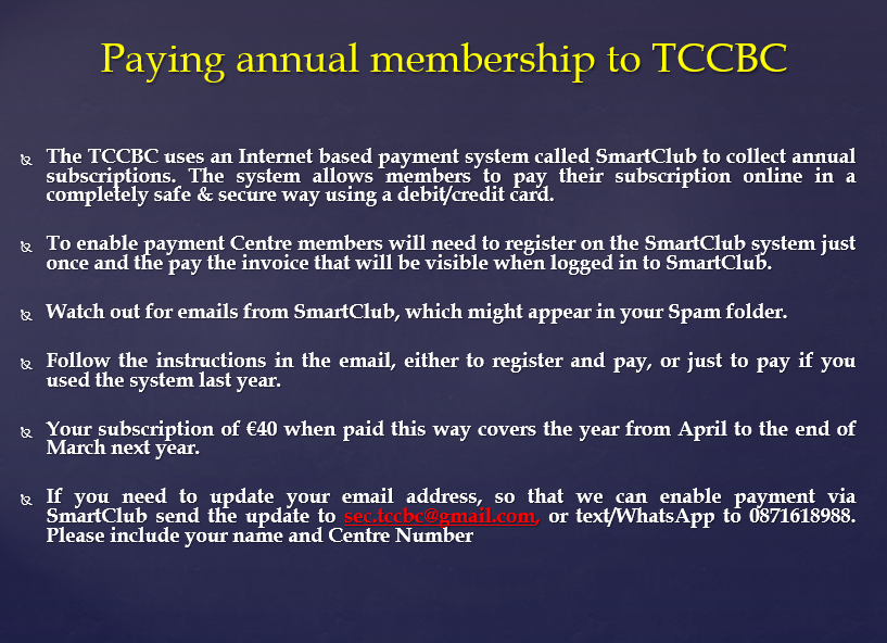 TCCBC Annual Membership Payment Details