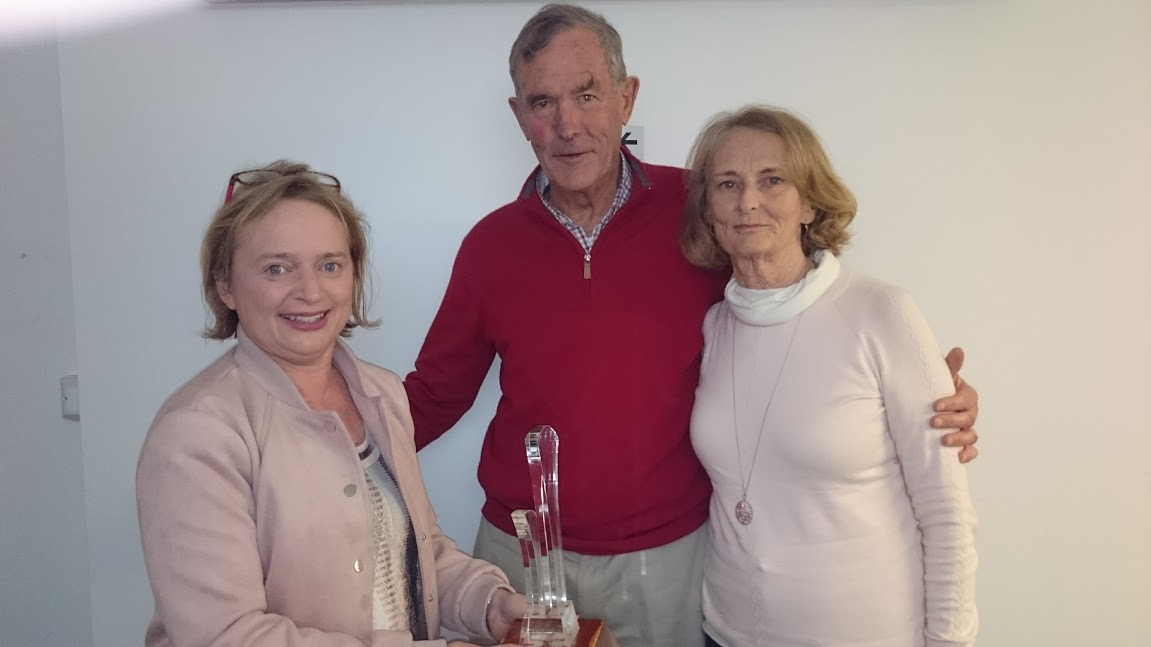 Michael and Aileen McMahon, receiving the Jubilee Trophy from Helena McGrath