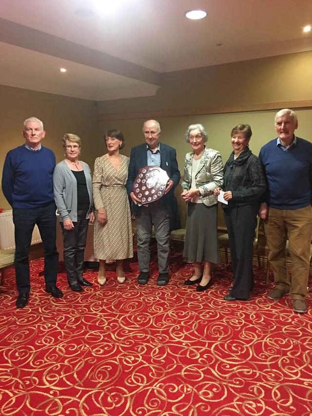Anne Freeman presenting the Freeman Trophy to John Duffy Also in picture is our President Sally Egan and other winners