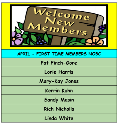 APRIL - NEW MEMBERS- WELCOME