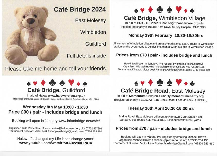 Cafe Bridge Opportunities (a flyer from Surrey County Bridge Association)