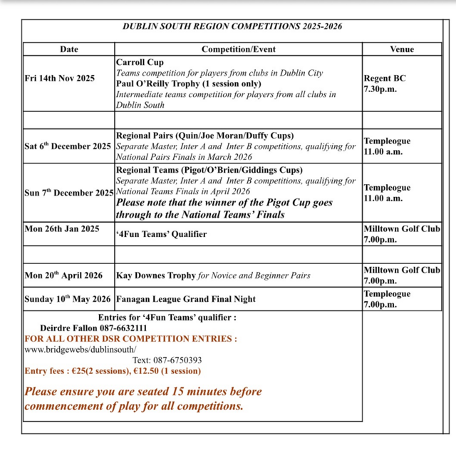 Dates for your diary