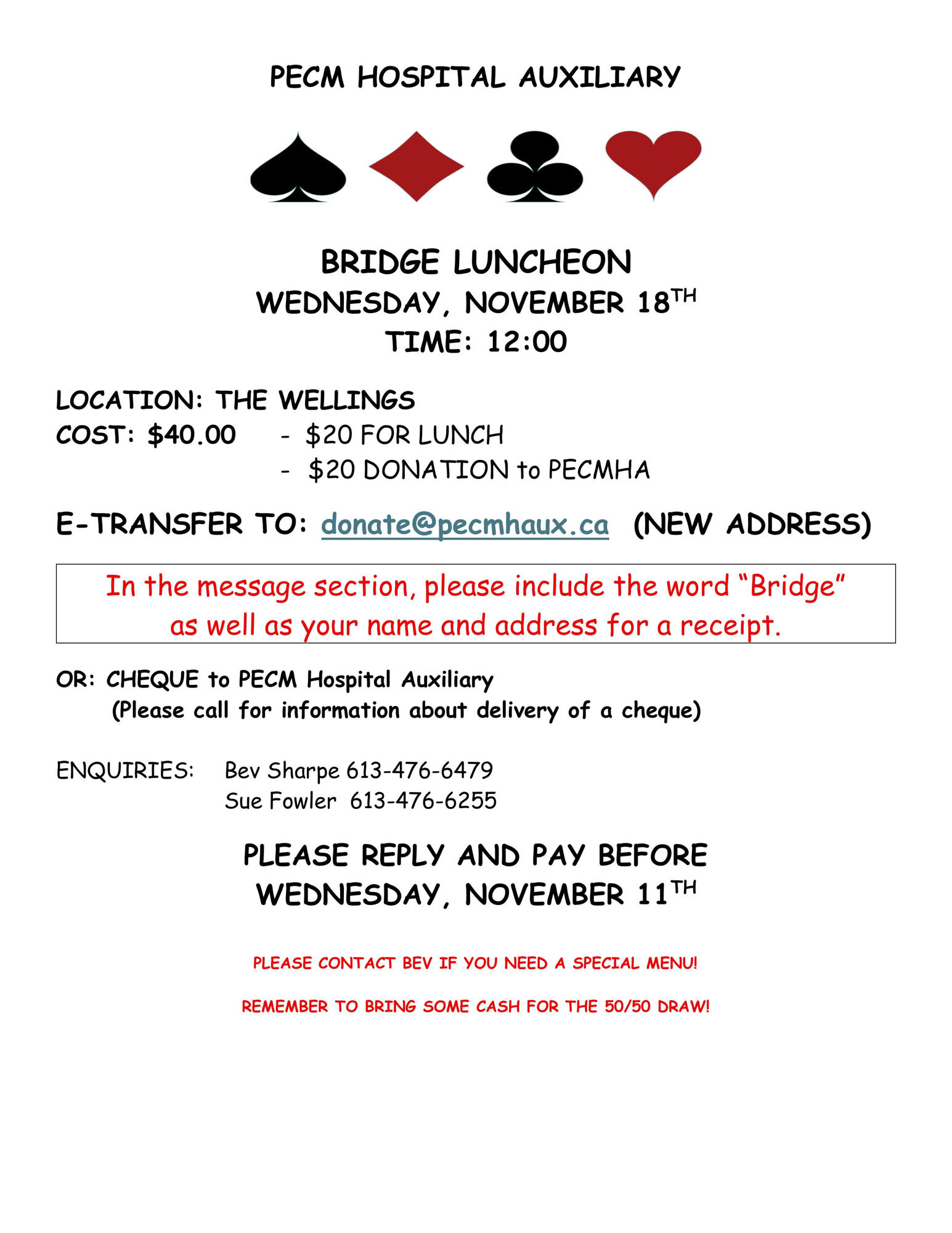 PECM Hospital Auxiliary Bridge Luncheon