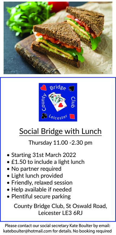 County Bridge Club to host Social Bridge with Lunch
