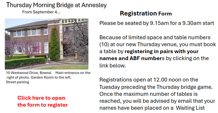 Thursday Morning Bridge at Annesley