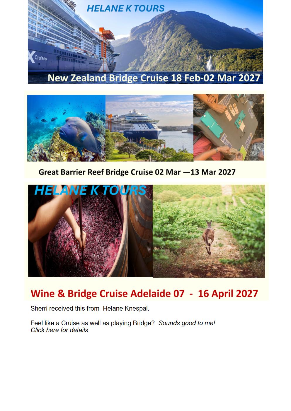 Helane Knespal Bridge Cruises in 2027