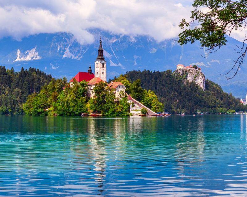 Alpine Bridge in picture postcard Lake Bled
