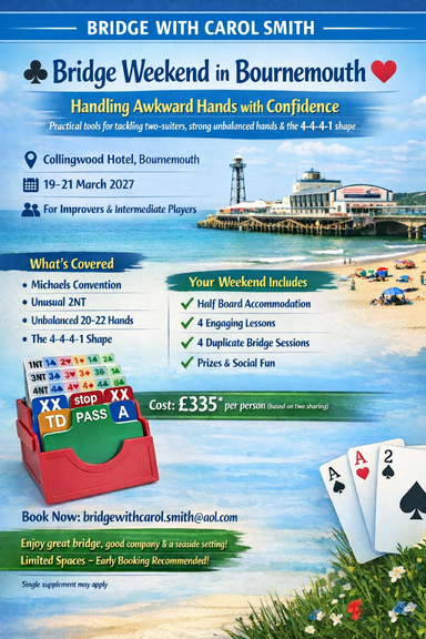 Bridge Weekend: 'Handling Awkward Hands with Confidence'  19th March to 21st March 2027