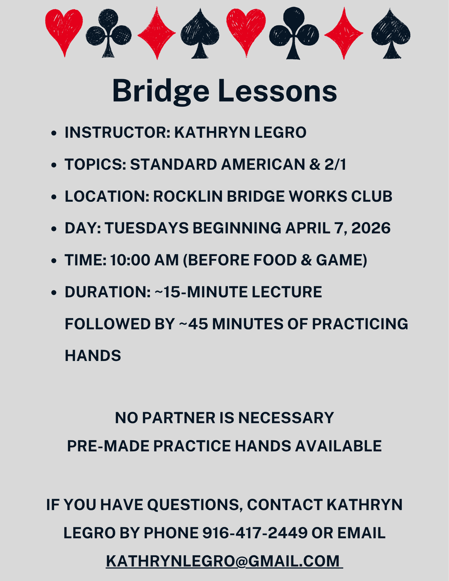 Bridge Lessons with Kathryn LeGro