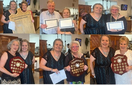 Winners of 2025 Trophy's at Cessnock Bridge Club present by Di Thompson