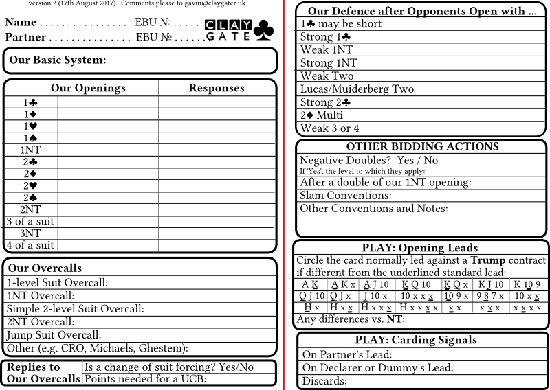 Second Version of Claygate System Card