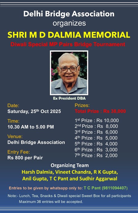 Shri M D Dalmia Memorial MP Pairs Bridge Tournament 2025