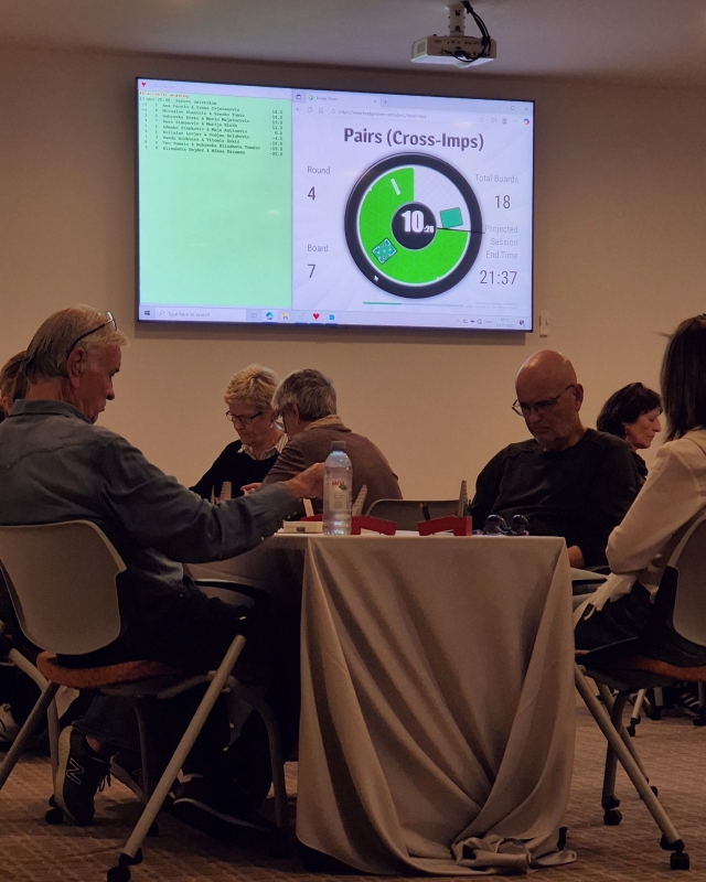 Bridž turnir s barometrom i satom na velikom ekranu