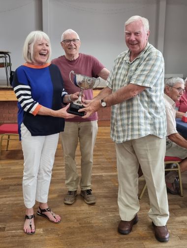 Handicap Cup 2025 presented by Barry Lowe to Jill Smith and Philip Ambrose