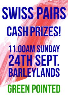 Swiss Pairs | Green Pointed | 24th September | 11.00am