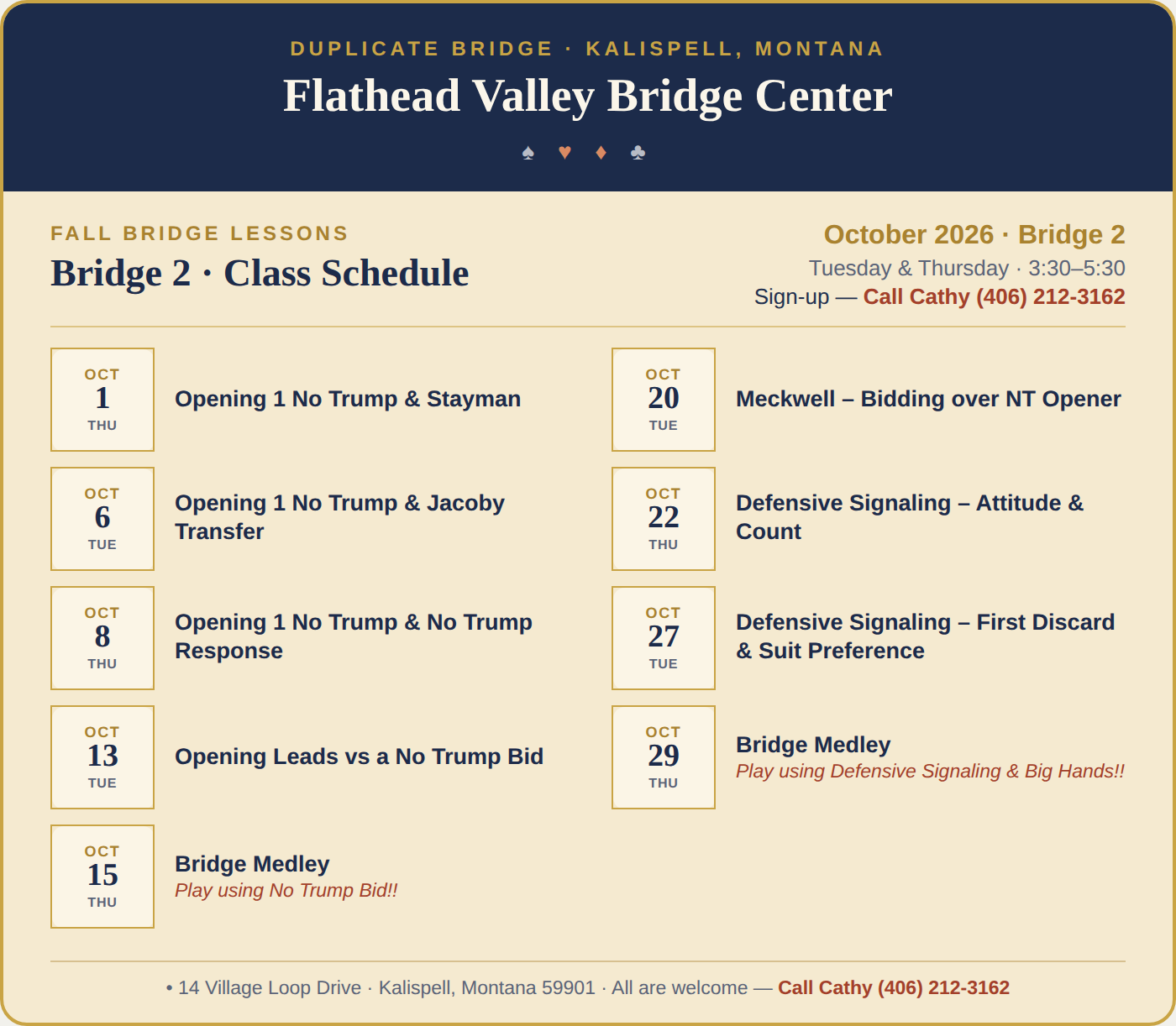 2026 October Bridge Classes