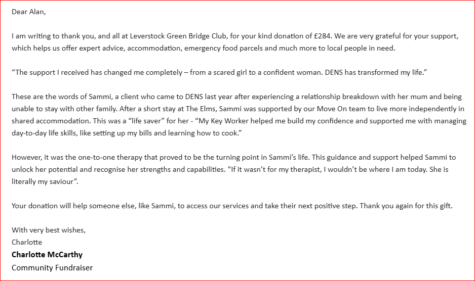 A nice thank you letter, April 2025