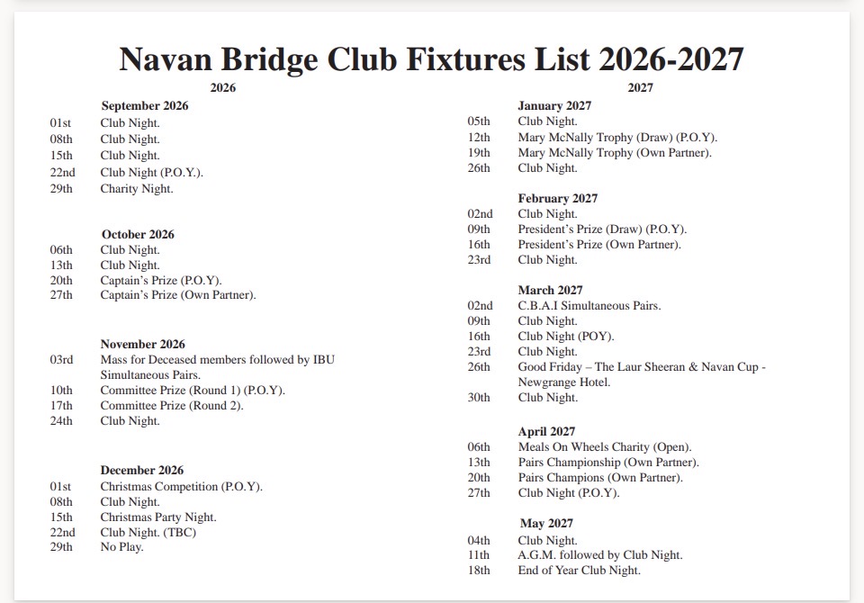 Fixture List 26-27
