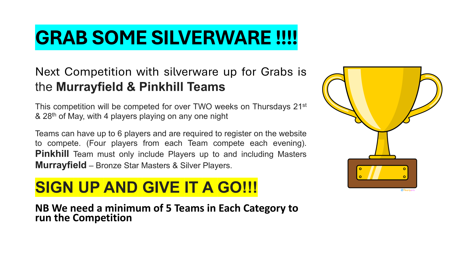 Pinkhill and Murrayfiled Teams - Sign Up Open