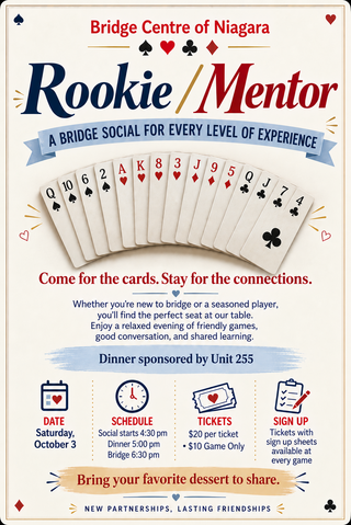 Rookie Mentor Game & Social, Saturday Oct 3!