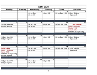 This Month's Special Games and Events