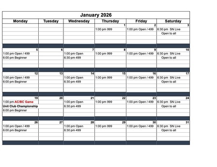 Next Month's Special Games and Events