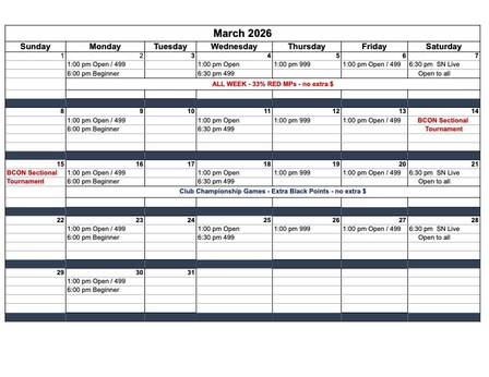 This Month's Special Games and Events