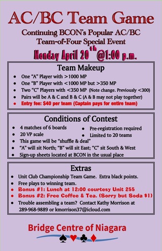 Only at BCON! AC/BC Team Game! Monday April 20