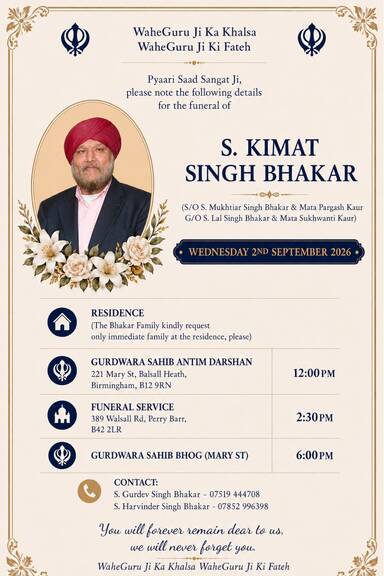 Funeral Arrangements for Kim Singh - RIP