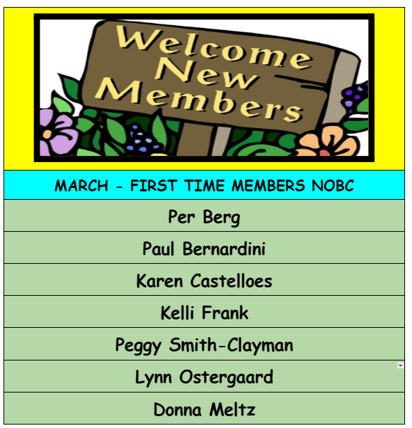 MARCH - NEW MEMBERS- WELCOME