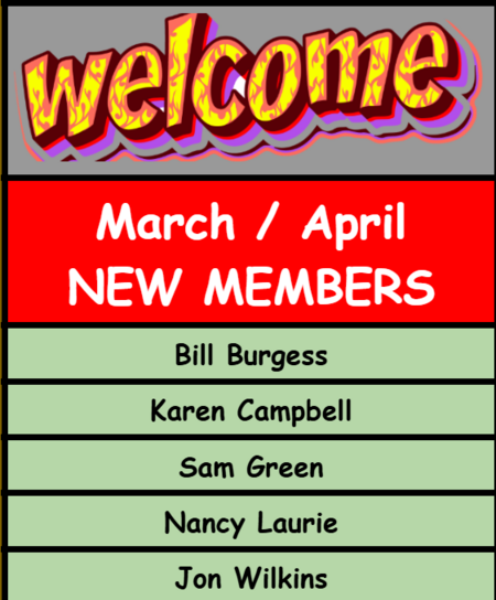 NEW MEMBERS- WELCOME