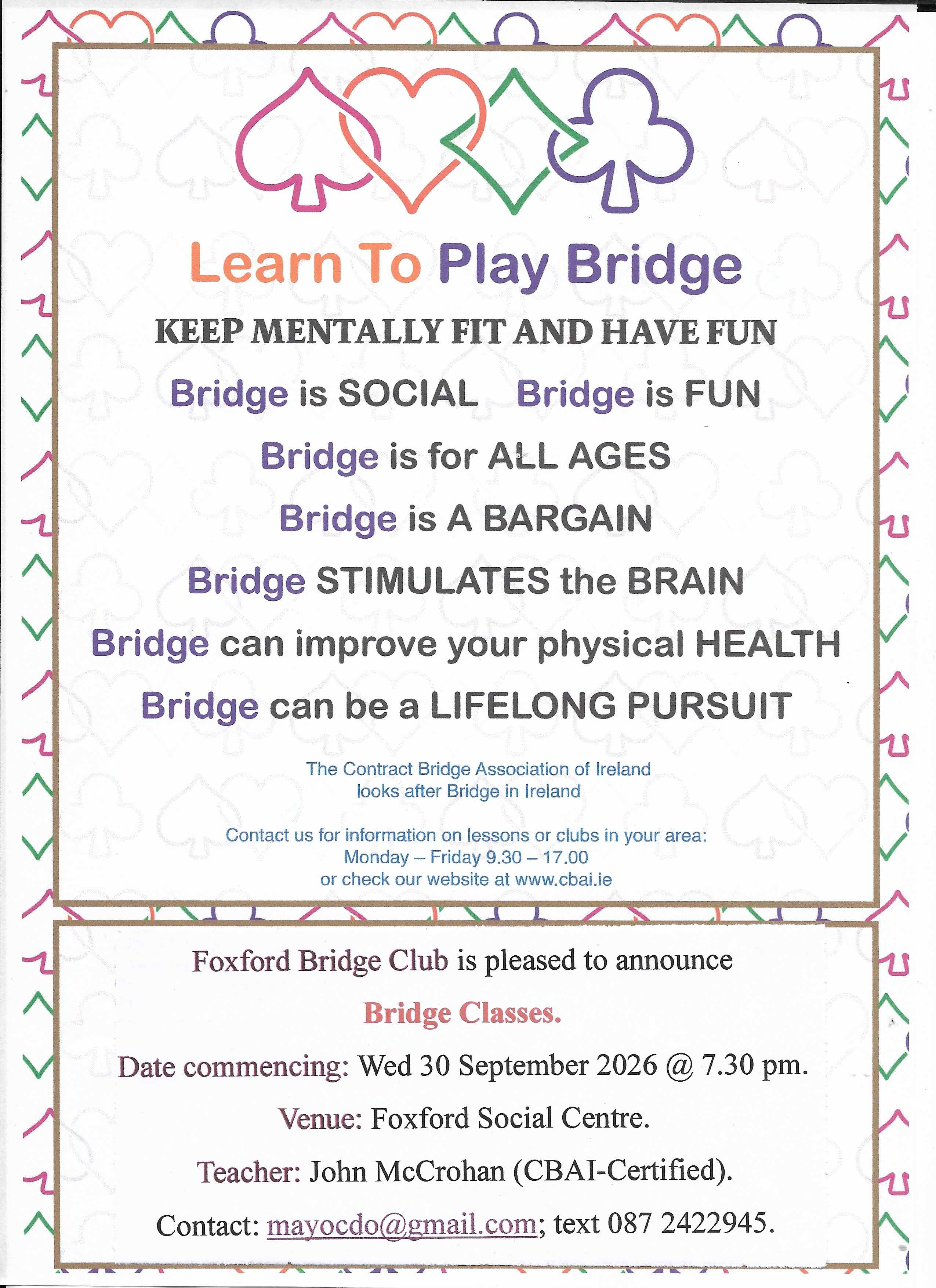 Foxford Bridge Club - Bridge Classes