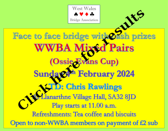 WWBA Ossie Evans Cup (Mixed Pairs) - 4th February 2024 (Results) (Copy)