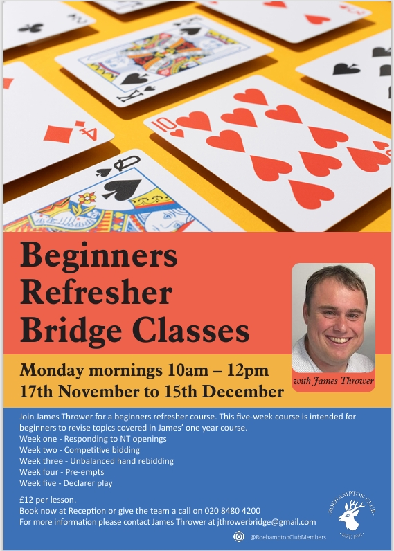 Beginners Refresher Bridge Classes with James Thrower