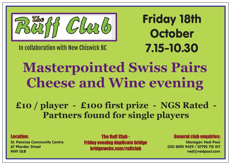 Book Swiss Pairs - Friday 18th October