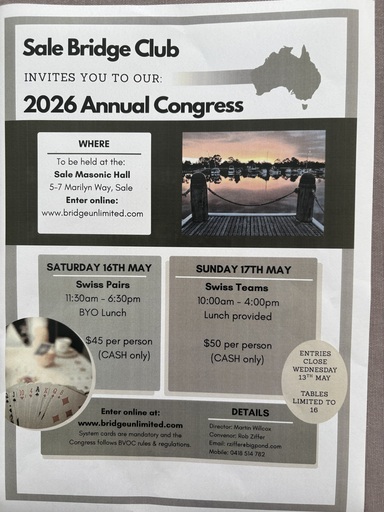 Sale Congress Saturday 16 May and Sunday 17 May 2026