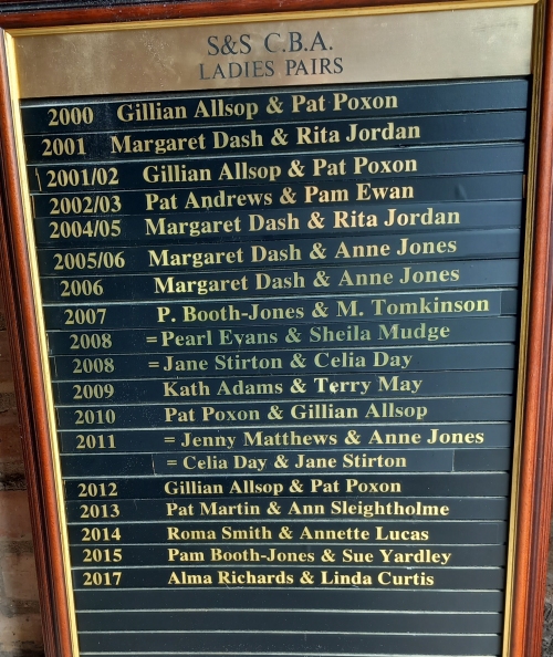 Ladies Pairs Trophy Board from 2000