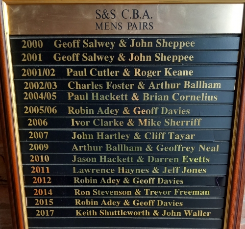 Men's Pairs Trophy Board