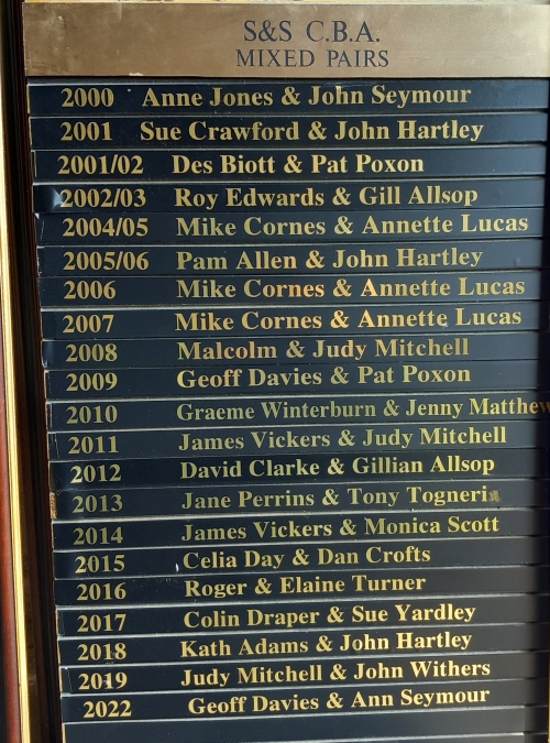 Mixed Pairs Trophy Board