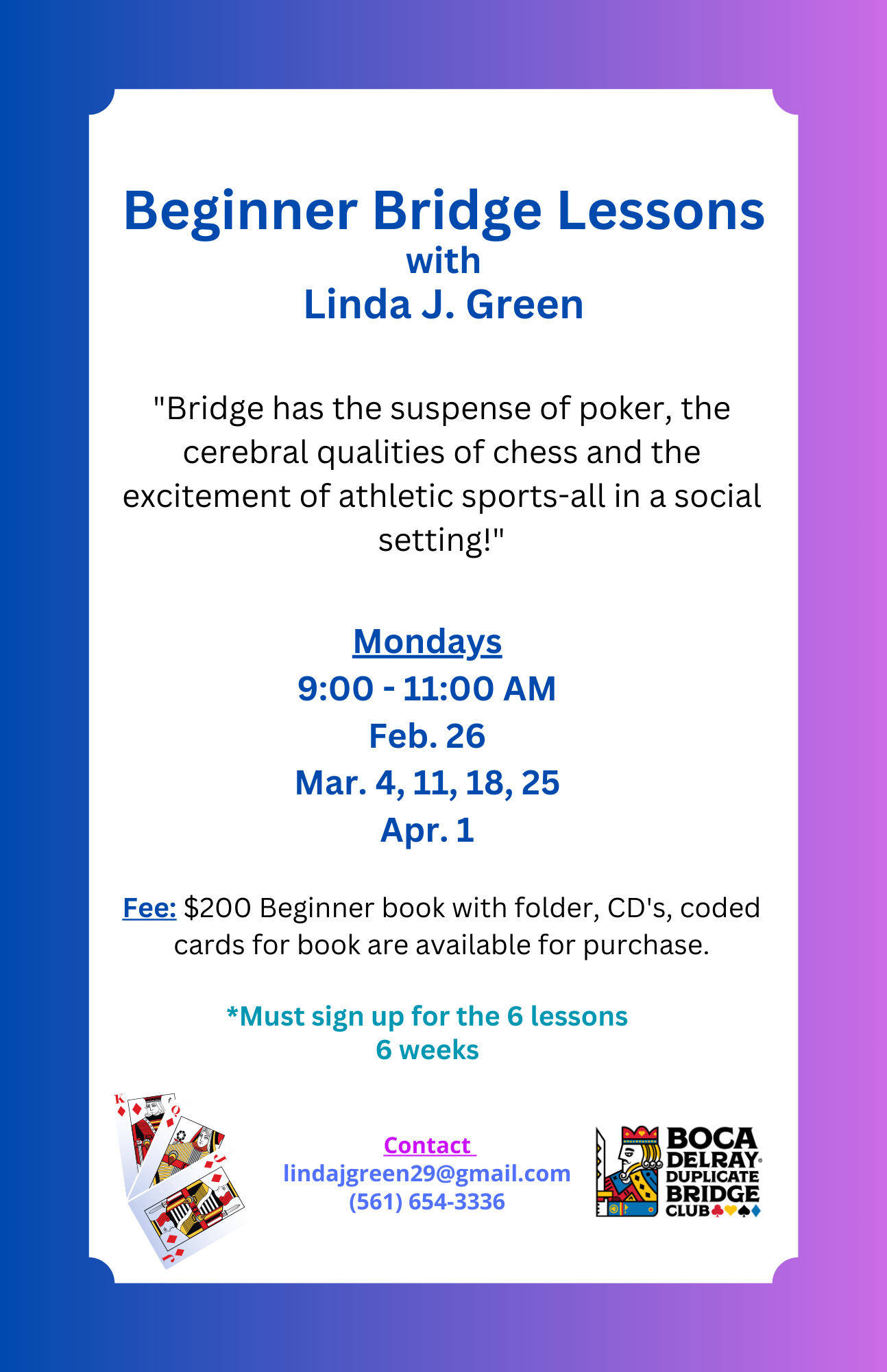 Beginners Bridge Lessons with Linda Green