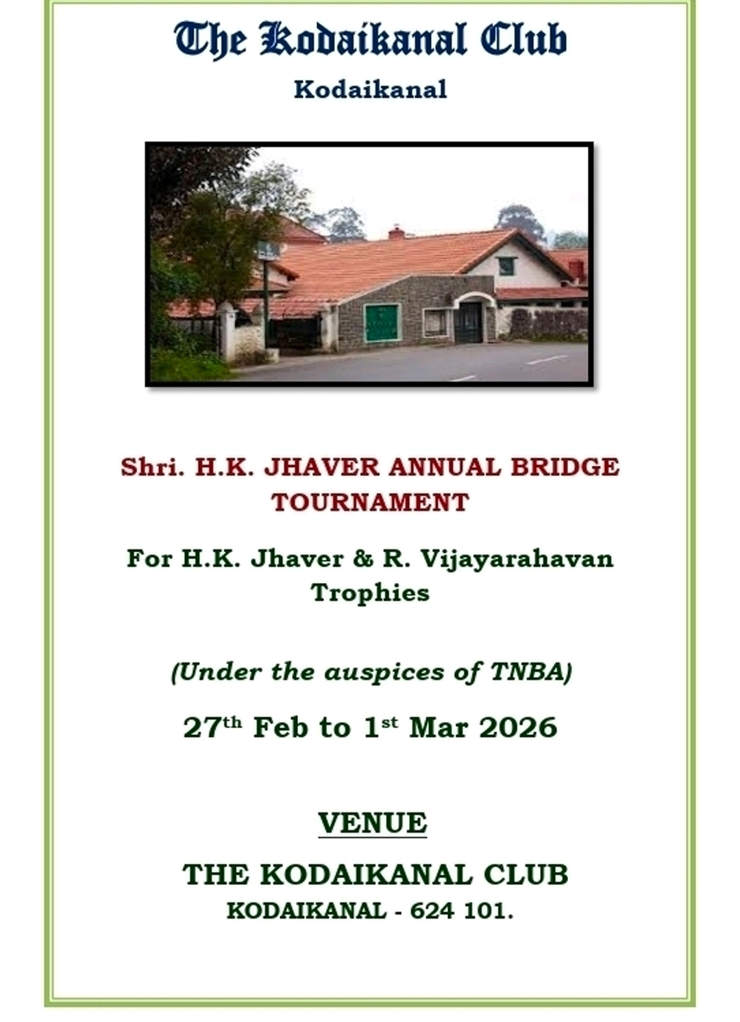 Shri H.K Jhaver Annual Bridge Tournament