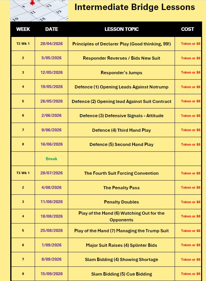 INTERMEDIATE LESSONS SCHEDULE