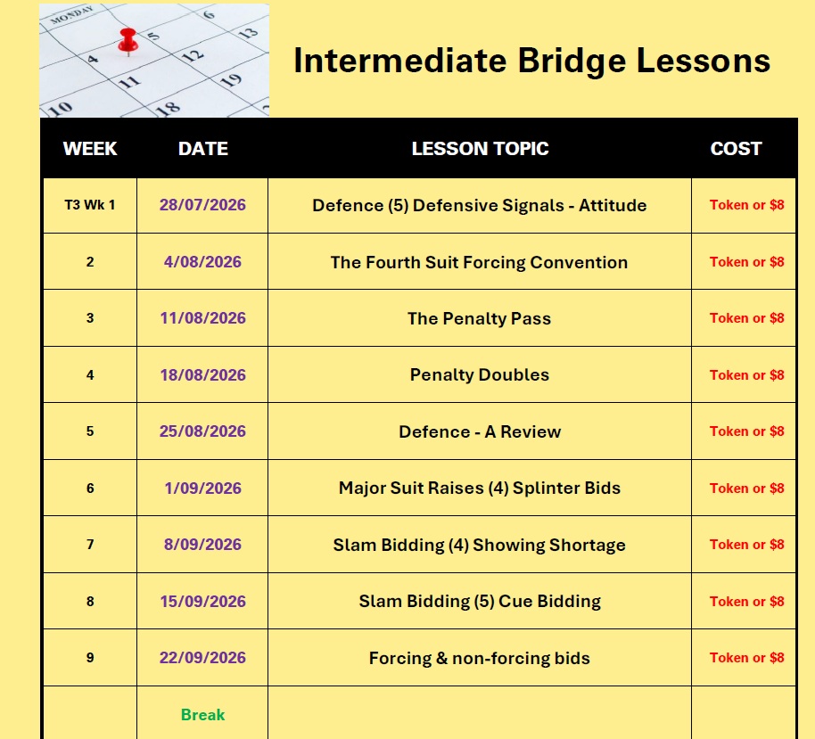 INTERMEDIATE LESSONS SCHEDULE TERM 3