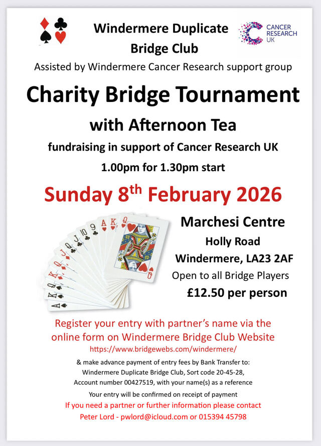 CHARITY FUNDRAISING TOURNAMENT - 1.00 FOR 1.30pm Sunday 8th February 2026  - for Cancer Research UK - Register your partnership's entry details via the online form below.